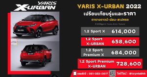 price-installment-down payment-specification comparison-toyota yaris x-urban-ราคา-ตารางดาวน์ผ่อน-สเปค-รถยนต์โตโยต้า ยาริส เอ็กซ์-เออเบิร์น